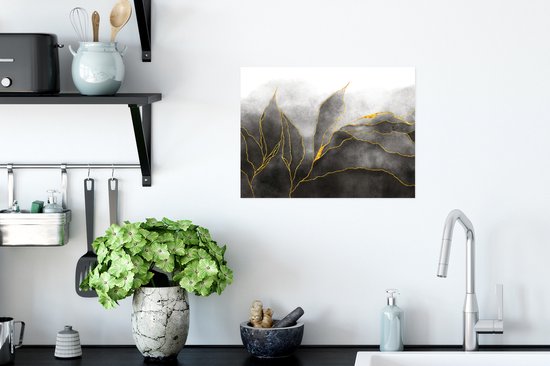 Poster Marmer - Zwart - Goud - Luxe - Marmerlook - 40x30 cm