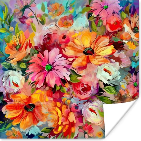 Poster Fleurs - Coloré - Art - Peinture à l'huile - 50x50 cm