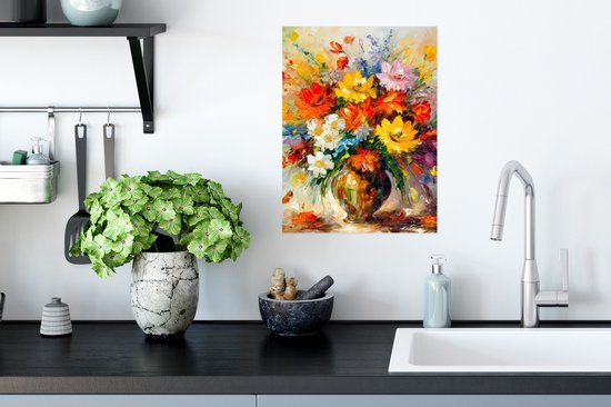 Poster Fleurs - Colorées - Peinture à l'huile - Pot de fleurs - 30x40 cm