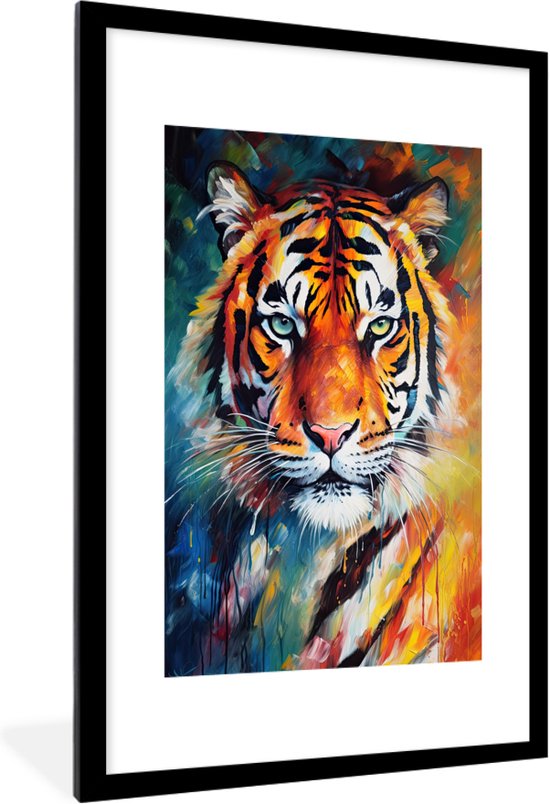 Fotolijst incl. Poster - Tijger - Dieren - Olieverf - Kunst - 40x60 cm - Posterlijst