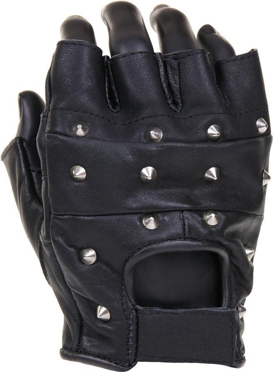 Longhorn - Leather fingerles gloves nail (kleur: Zwart / maat: XXL)