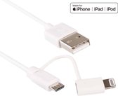 1m MFI 2 in 1 8-pins + Micro USB 2.0 Male naar USB Data Sync Oplaadkabel, voor iPhone 6 Plus & 6s Plus / iPhone 5 & 5S & 5C / iPad Air / iPad mini, Alle Micro USB Tab PC / mobiele telefoon (w