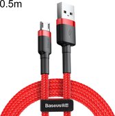 Baseus CAMKLF-A09 0.5m 2.4A USB naar Micro USB Cafule Dubbelzijdig invoeging Gevlochten snoer Data Sync Laadkabel, voor Galaxy, Huawei, Xiaomi, LG, HTC en andere slimme telefoons (rood)