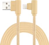 1m Nylon Weave Style USB 8-pins Elbow oplaadkabel iPhone XR / XS MAX / X & XS / 8 & 8 Plus / 7 & 7 Plus / 6 & 6s & 6 Plus & 6s Plus / iPad (Goud)