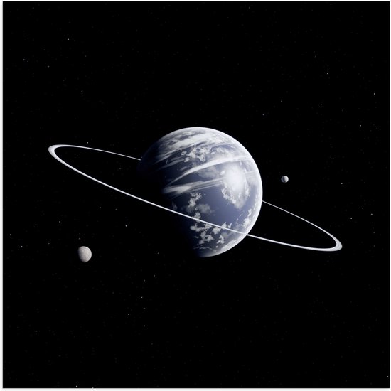 Poster Glanzend – Drie Planeten in het Heelal - 100x100 cm Foto op Posterpapier met Glanzende Afwerking