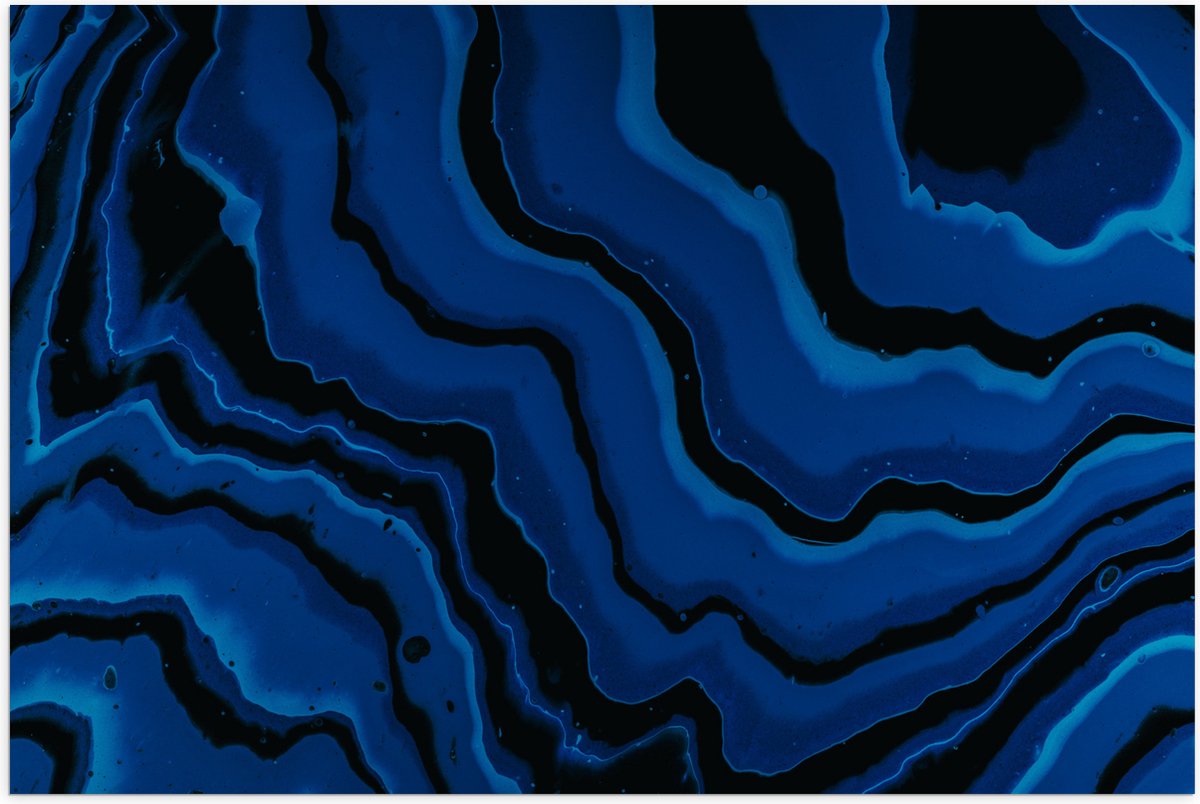 Poster (Mat) - Zwarte en Blauwe Banen Verf - 105x70 cm Foto op Posterpapier met een Matte 