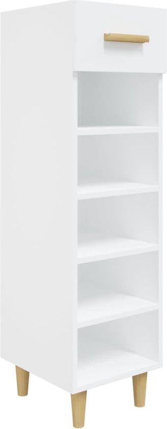 vidaXL - Schoenenkast - 30x35x105 - cm - bewerkt - hout - hoogglans - wit