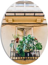 PVC Schuimplaat Ovaal - Balkon met Groene Planten - 30x40 cm Foto op Ovaal (Met Ophangsysteem)