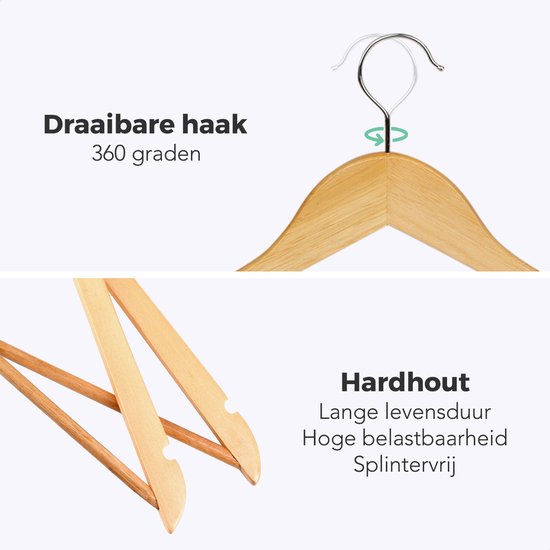 LifeGoods 20 cintres en bois - avec barre pour pantalons - 20 pièces