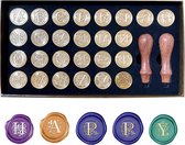 Wax Seal Stempel Set, 26 Letters A-Z Vintage Retro Brass Wax Afdichting Stempel Kit Alfabet Verwijderbare Messing Hoofd Afdichting Stempel Met Houten Handvat Voor Uitnodigingen Kaarten Letters Enveloppen (26 stuks)