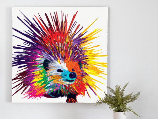 Rainbow Quill Explosion kunst - 100x100 centimeter op Dibond | Foto op Dibond - wanddecoratie