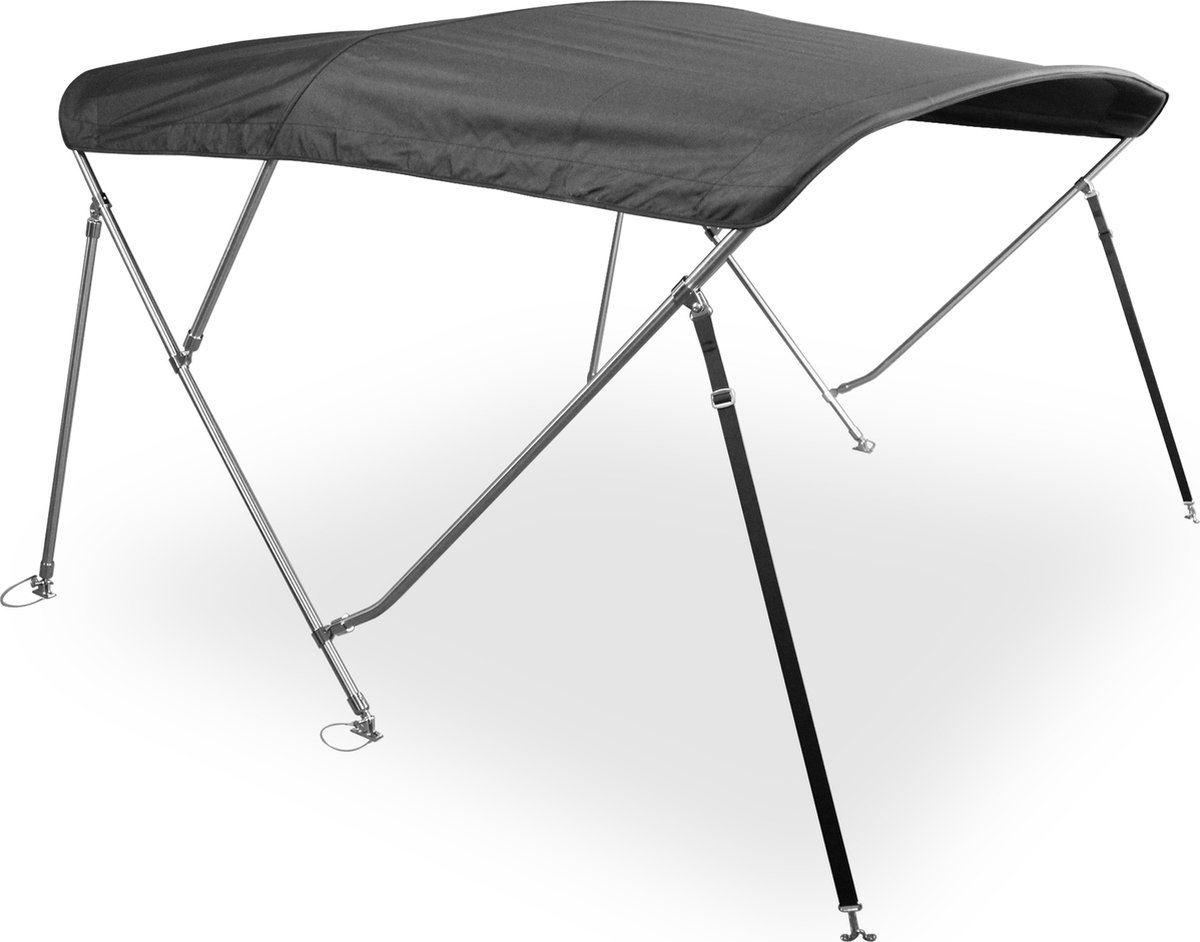 RVS 4-boogs biminitop - Breedte 246 <> 261 cm - Hoogte 137 cm - Zwart doek