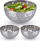 Relaxdays 3x saladeschaal zilver - saladekom rvs - deco schaal - serveerkom - 3,5 liter