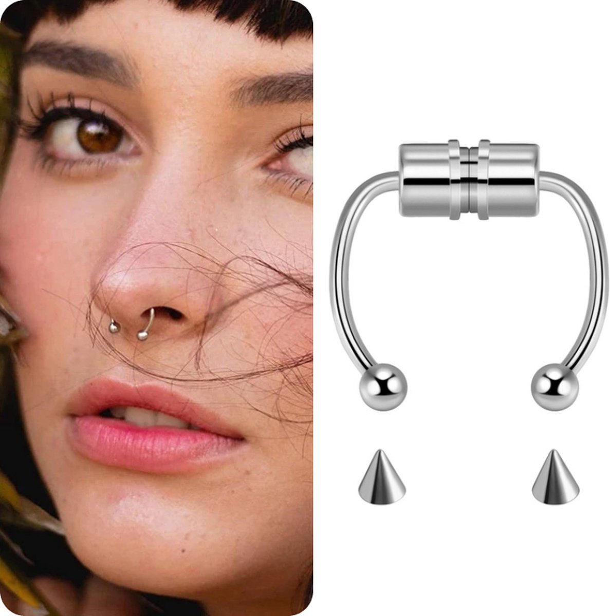 Faux piercing nez aimant anneau de nez couleur argent - faux septum faux  piercing... | bol.com