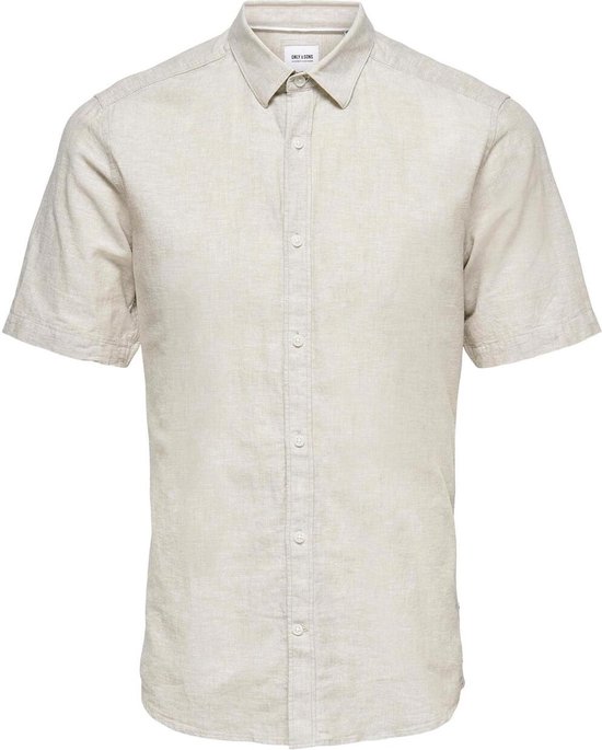 Only & Sons Overhemd Onscaiden Ss Solid Linen Shirt Noos 22009885 Chinchilla Mannen Maat - XS