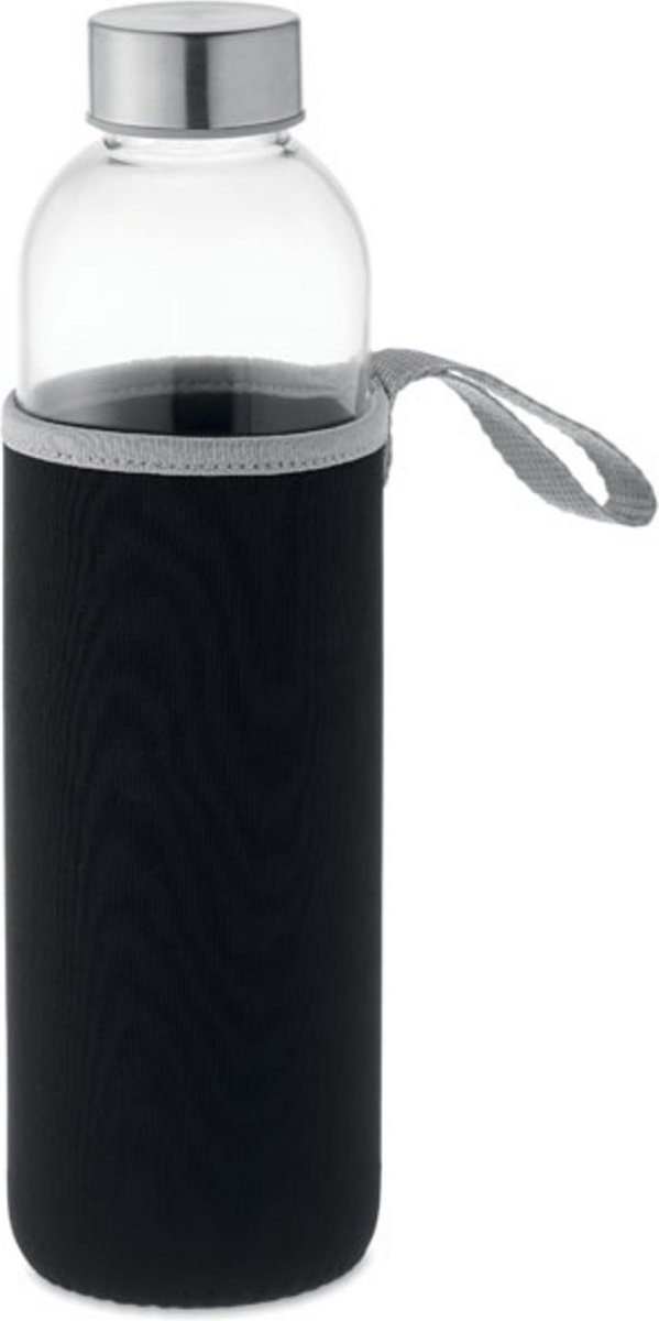 Drinkfles met Zwarte Hoes - Waterfles - 500 ML - Luxe Hoes - Gemaakt van Glas en Neopreen - Diameter 6 CM -