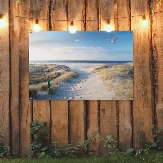 Affiche jardin - Toile Posters de jardin extérieur - Dune - Mouette - Plage - Mer - Soleil - 120x80 cm - Jardin