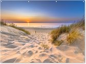 Muurdecoratie buiten Duin - Zonsondergang - Horizon - Strand - Gras - 160x120 cm - Tuindoek - Buitenposter Muurdecoratie buiten Duin - Zonsondergang - Horizon - Strand - Gras - 160x120 cm