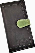 Portemonnee Dames - Zwart en Groen Buffelleer - RFID Protected Anti skim - Portemonnee met 28 kaartsleuven - WILD