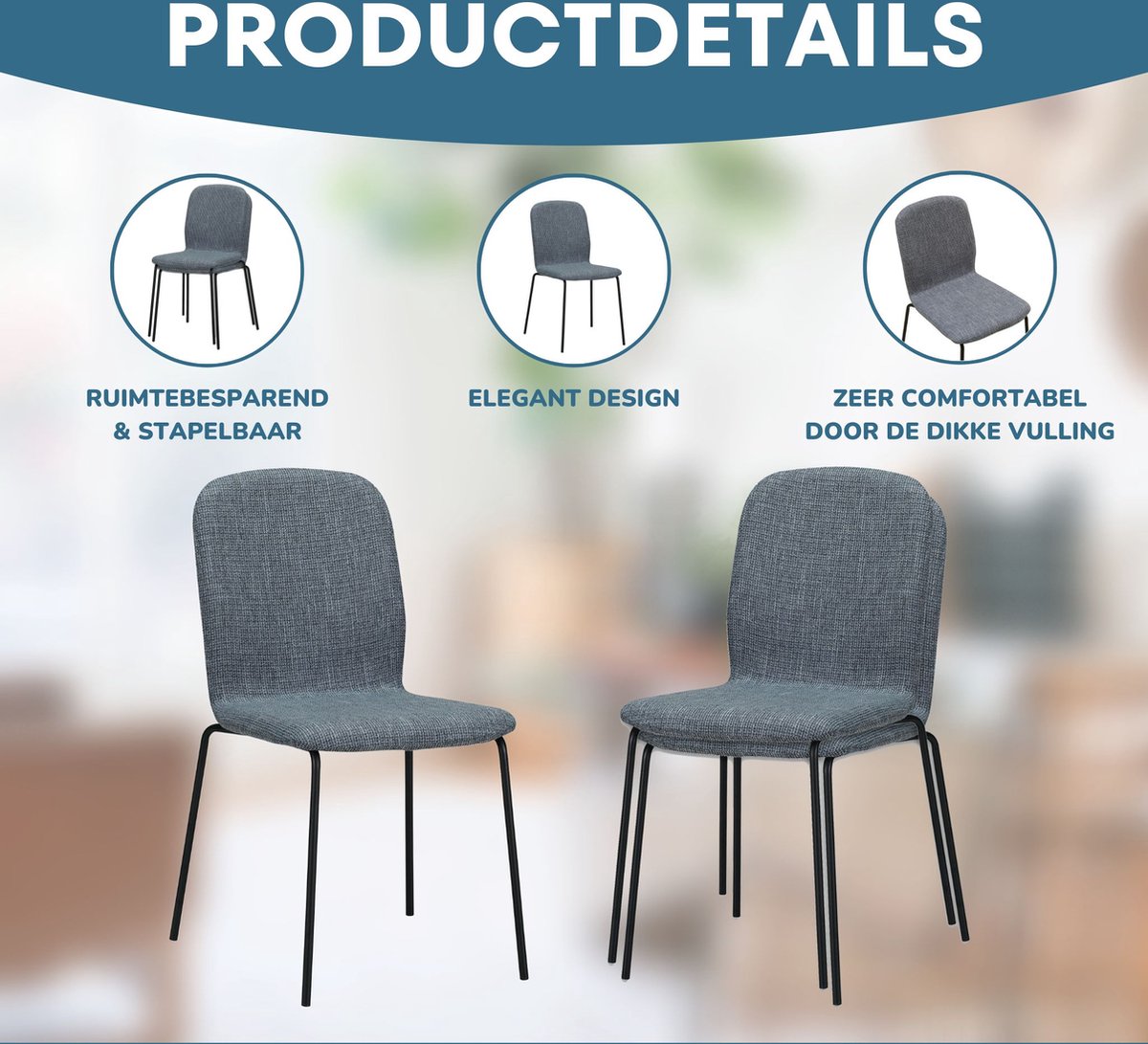 Albatros Stapelstoel ENNA Set van 4, Grijs - Stapelbare Vergaderstoel - Bezoekersstoel, Comfortabele Stoelen voor Wachtkamer
