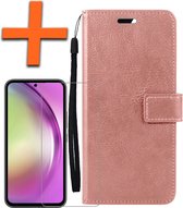 Hoesje Geschikt voor Samsung A54 Hoes Bookcase Flipcase Book Cover Met Screenprotector - Hoes Geschikt voor Samsung Galaxy A54 Hoesje Book Case - Rosé goud