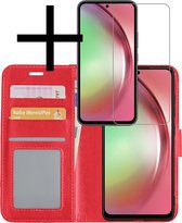 Hoes Geschikt voor Samsung A54 Hoesje Book Case Hoes Flip Cover Wallet Bookcase Met Screenprotector - Rood
