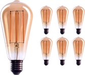 Crown LED Hoge kwaliteit 6 x Edison Glowbear E27 Socket, Dimable, 4W, 40W Equivalent, 2000K, 320 Lumen Warm Wit, 230V, EL10, Oude Filamentverlichting in Retro Vintage Look