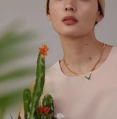 Leerella dames minimalistische goud/groen visgraat ketting | V-vormige Dames Choker Ketting | Halsketting voor Dames 40 + 6 cm