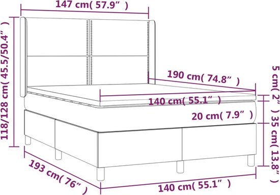 vidaXL - Boxspring - met - matras - fluweel - roze - 140x190 - cm