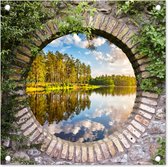 Tuinposter - Bomen - Water - Doorkijk - Bos - Tuindecoratie - 50x50 cm - Schuttingposter - Tuindoek - Buitenposter