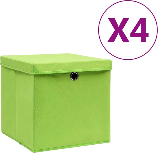 vidaXL-Opbergboxen-met-deksel-4-st-28x28x28-cm-groen