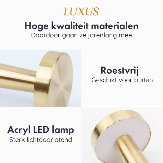 Luxus Tafellamp Touch - Sofia - Goud - H21 x Ø16 - Tafellamp - Terraslamp - Bureaulamp - LED - Oplaadbaar - Dimbaar - Draadloos - Industrieel en modern - Op batterijen -... - Afbeelding 3