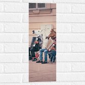 Muursticker - Twee Personen met Paarden Maskers Spelend op Accordeon - 20x60 cm Foto op Muursticker