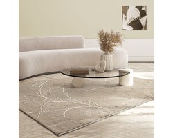 the carpet Vloerkleed Mila Modern Dicher Short Pile Rug, Woonkamer, Slaapkamer, Elegant Gloss, Gloss Fibre, High-Low Effect, Lightning Effect, Beige Gold, 140 x 200 cm