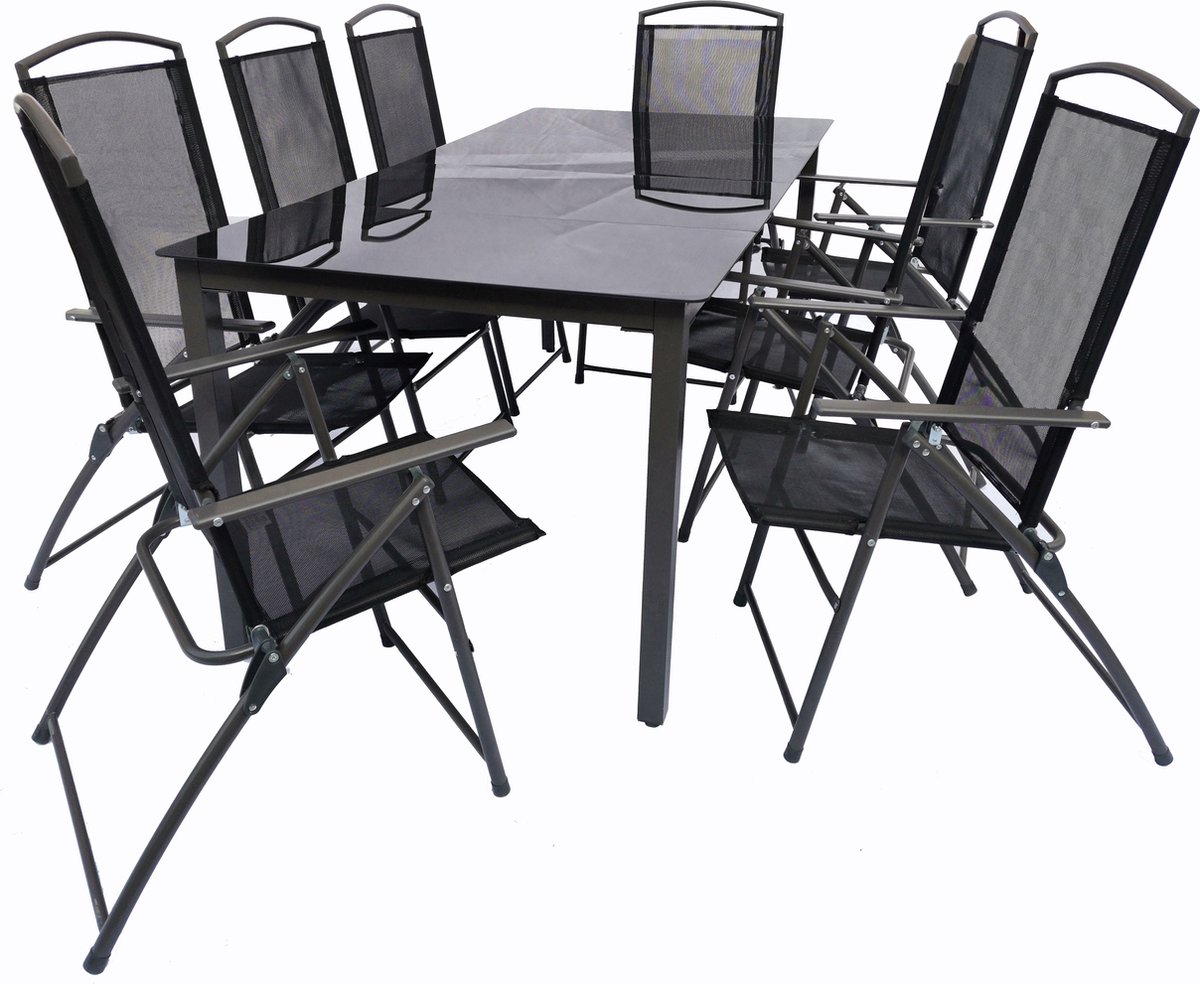 VCM 9-delige tuinmeubelen zitgroep glazen tafel stoelen hoge rug set 190S 9-delige tuinmeubelen zitgroep glazen tafel stoelen hoge rug set 190S