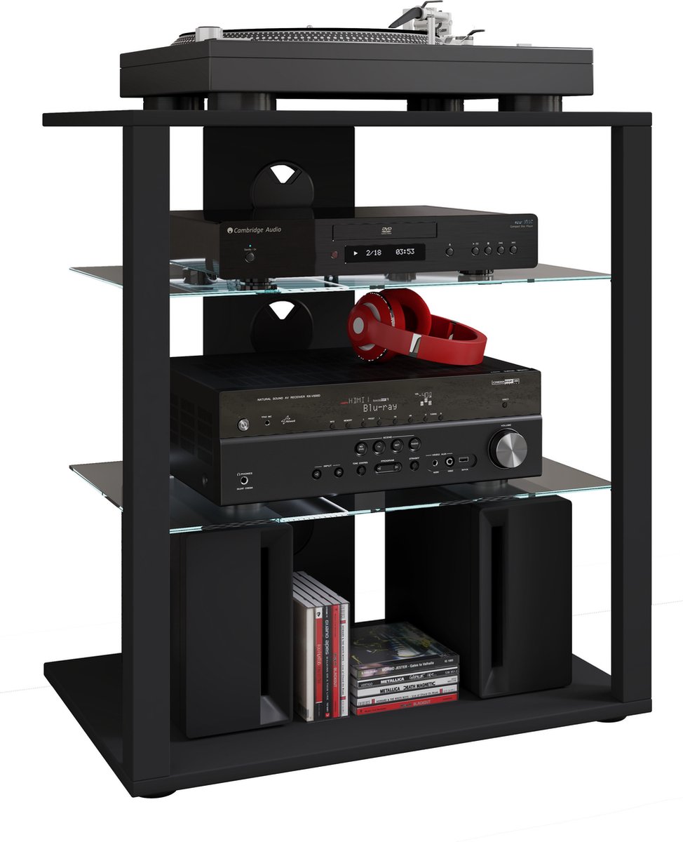 VCM Hifi-meubilair wielen rek kast phono mobiele plank glas oprolbaar phono media plank Folas Hifi-meubilair wielen rek kast phono mobiele plank glas oprolbaar phono media plank Folas