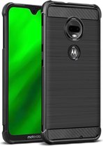 Motorola Moto G7 Geborsteld Carbon TPU Hoesje Zwart