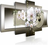 Schilderij - Zen Orchidee, Wit/Grijs, 5luik , premium print op canvas