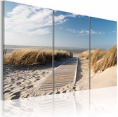 Schilderij - Uitzicht op Noordzee, 3luik , beige blauw , wanddecoratie , premium print op canvas