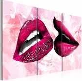 Schilderij - Roze lippen, 3 luik, Roze/Wit, 3 maten, Premium print