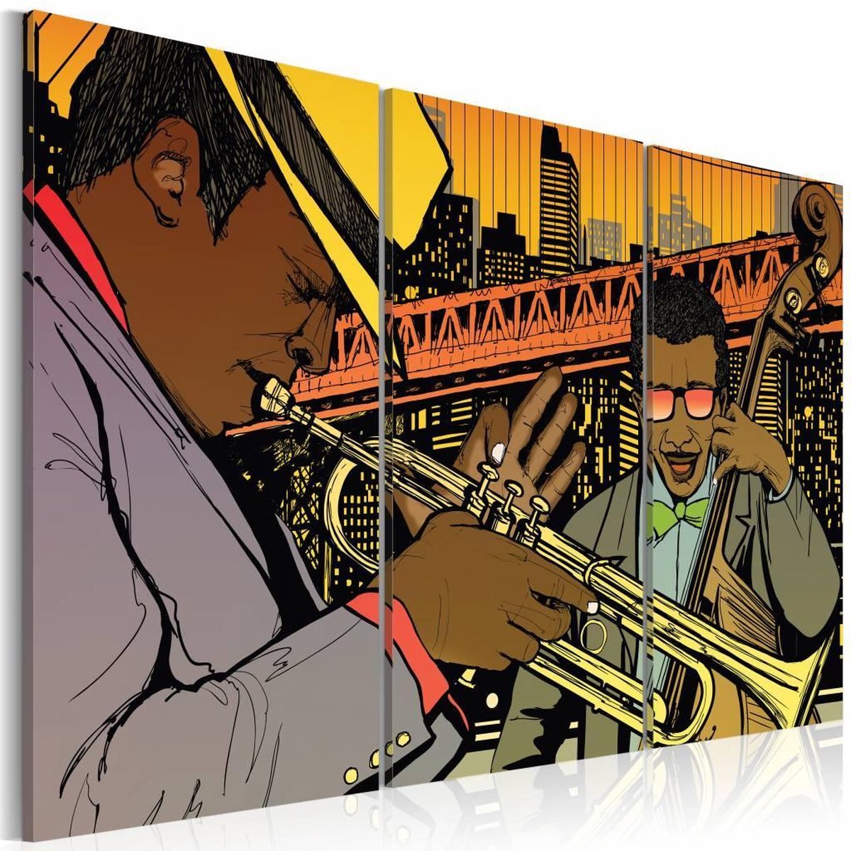 Schilderij Jazz muzikanten, Multigekleurd, 3luik
