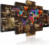 Schilderij - Fantasie Wereld - Wereldkaart , bruin , multi kleur , 5 luik
