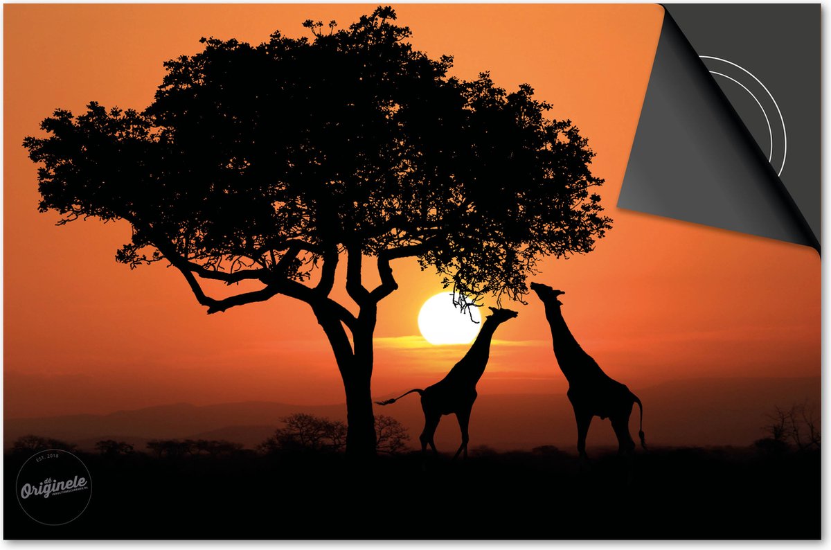 Inductie beschermer 90x52 - afdekplaat inductie mat - Dietrix Kookplaat beschermer - Base - Dieren - Giraffes zonsondergang Afrika