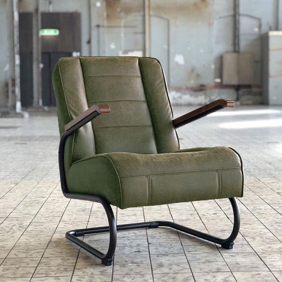 Briesje tellen baden Industriële fauteuil Jake groen leer | bol.com