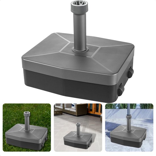Parasolvoet met Wielen & Handgreep - Vulbaar - Stabiel en Compact - 21mm - 54mm - 300cm - Draaiklem - Zand/Water - 40kg - 50x40x17cm - Antraciet/Zwart