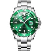 OLEVS Horloge voor mannen - Heren horloge - Roestvrij Staal - Groen Zilver - met verstelbare pin -