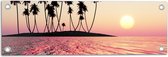 Tuinposter – Silhouet van Palmbomen op Onbewoond Eiland in de Oceaan bij Zonsondergang - 60x20 cm Foto op Tuinposter (wanddecoratie voor buiten en binnen)
