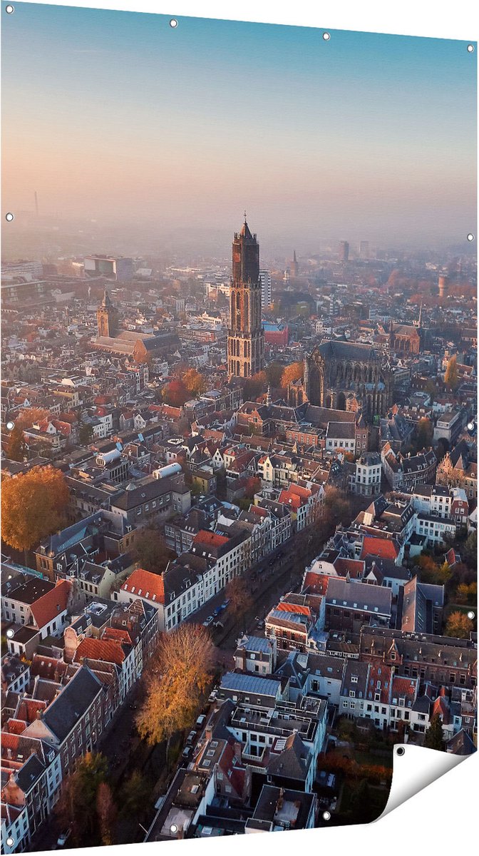Gards Tuinposter Utrecht vanuit de Lucht - 120x180 cm - Tuindoek - Tuindecoratie - Wanddecoratie buiten - Tuinschilderij Multikleur