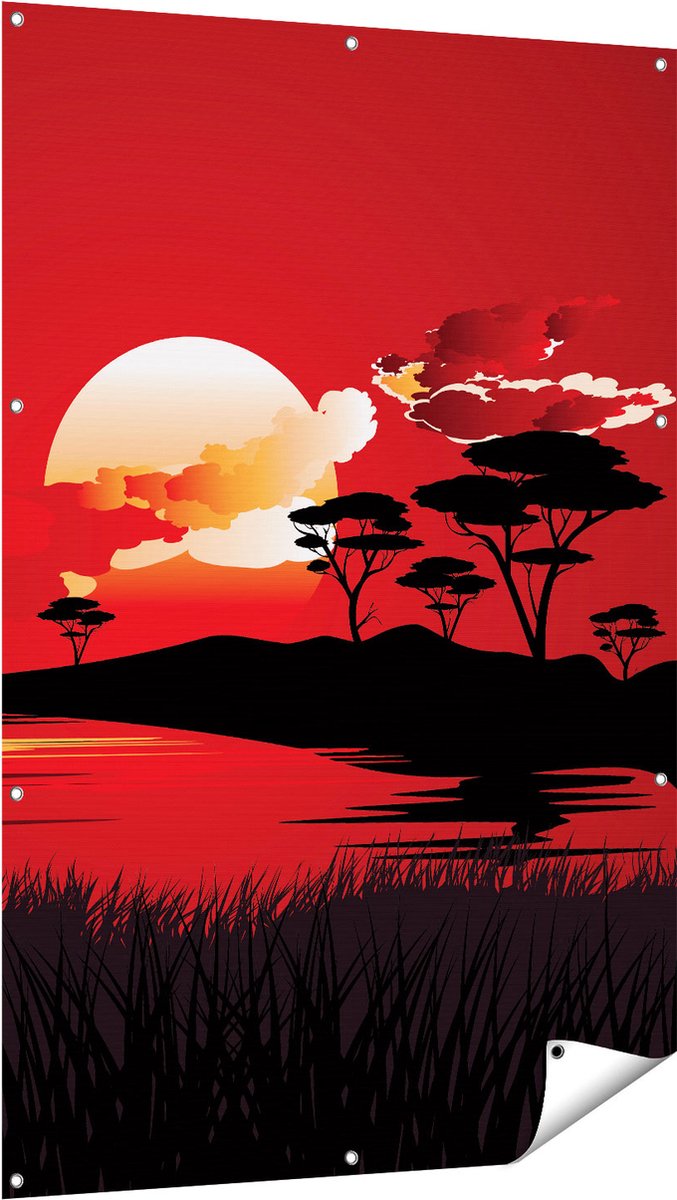 Gards Tuinposter Rode Zonsondergang in de Savanne - Abstract - 100x150 cm - Tuindoek - Tuindecoratie - Wanddecoratie buiten - Tuinschilderij Multikleur