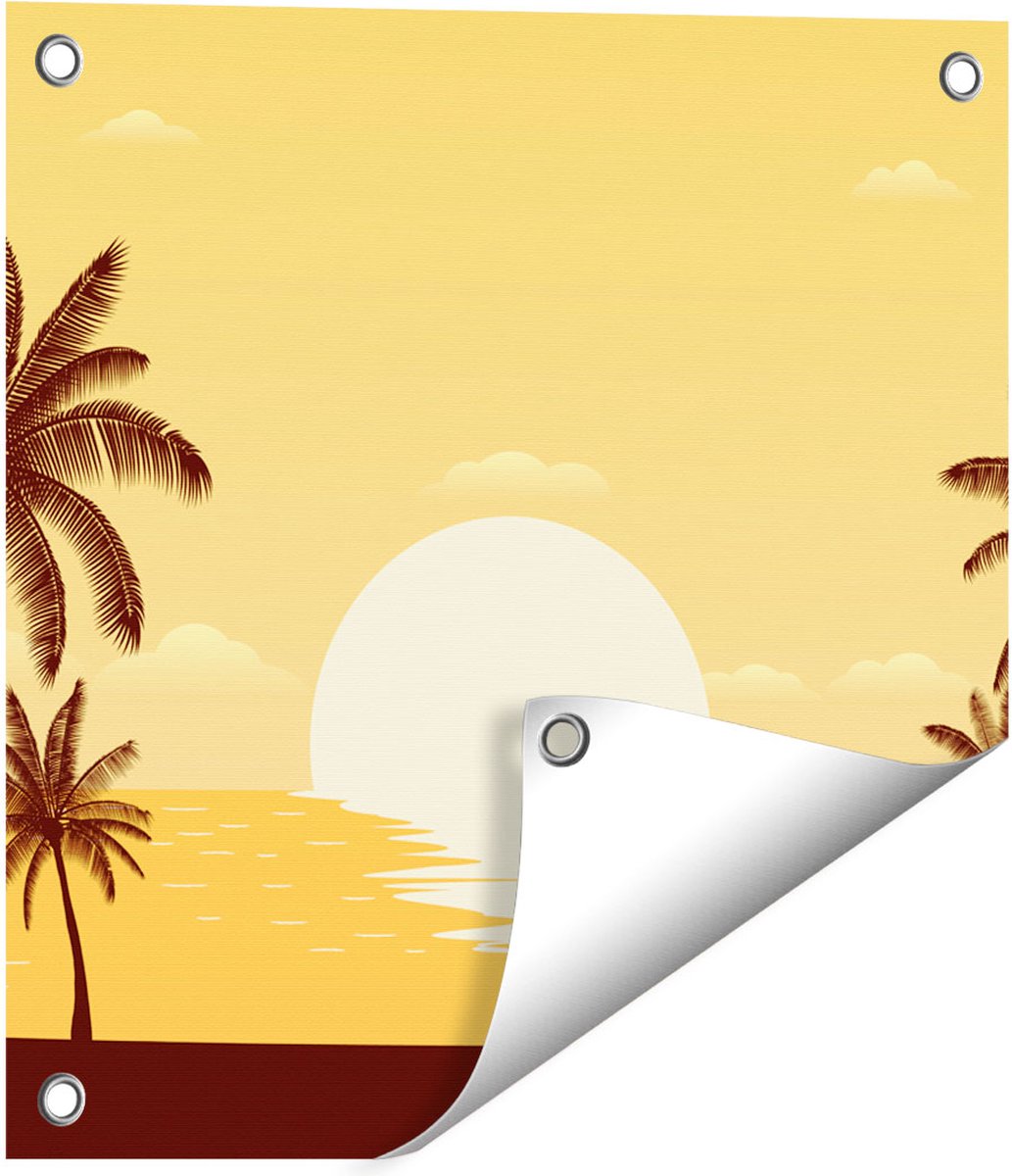 Gards Tuinposter Zonsondergang met Palmbomen - Abstract - 40x40 cm - Tuindoek - Tuindecoratie - Wanddecoratie buiten - Tuinschilderij Multikleur